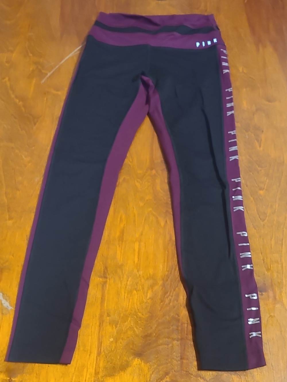 PINK Victoria's Secret Black and Maroon Colorblock Leggings